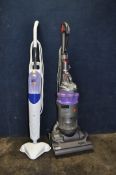 A DYSON DC14 UPRIGHT VACUUM CLEANER (brush bar belt missing) and a Habitat Steam Mop (both PAT