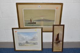 PETER MACGREGOR WILSON (SCOTTISH 1856-1928) SUNSET SAILING, two boats are on a calm sea with a