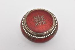 A NORWEGIAN 'DAVID ANDERSEN' GUILLOCHE ENAMEL PILL BOX, of a circular form, decorated with red