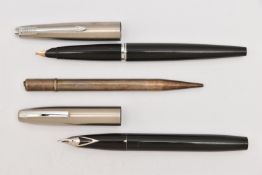 TWO PENS AND A SILVER PROPELLING PENCIL, to include a 'Sheaffer' fountain pen, a 'Parker' fountain