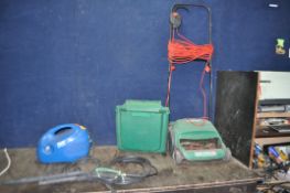 A DRAPER POWER WASHER, with lance, and a Qualcast electric lawn mower with grassbox (both PAT pass