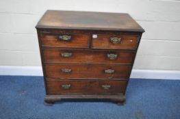 A GEORGIAN MAHOGANY CHEST OF TWO SHORT OVER THREE LONG GRADUATED DRAWERS, raised on ogee bracket