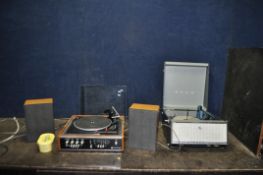 A BUSH SRP.31D VINTAGE RECORD PLAYER, and a Halcyon 260 record player with matching speakers (one