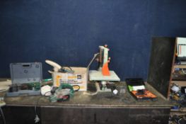 A COLLECTION OF POWER TOOLS, including a DeWalt DW100 bandsaw, a Minicraft rotary tool and power
