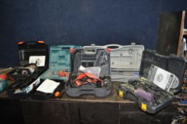 A SELECTION OF POWER AND HAND TOOLS, including a Exakt DC-270 trim saw in case, a Black and Decker