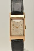 A GENTS 9CT GOLD 'MARVIN' WRISTWATCH, manual wind, rectangular silver dial signed 'Marvin',