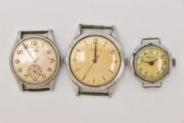 THREE WATCH HEADS, to include a manual wind, stainless steel 'Favre-Leuba Geneve' watch, numbered