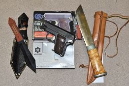 A BOXED 3P AIR SOT BB GUN COLT 25, with instructions, together with a souvenir Finnish hunting knife