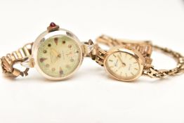 TWO WATCHES, to include a 9ct gold wristwatch dial signed 'Geneve GOLD' bracelet and inner case