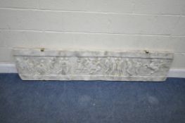 A LATE 20TH CENTURY RECTANGULAR HORIZONTAL RELIEF PANEL, made of a stone effect material,