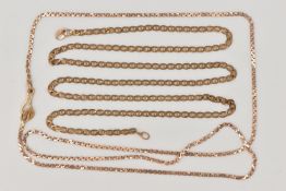 TWO CHAINS, the first a 9ct rose gold S link chain fitted with a fish hook clasp, hallmarked 9ct