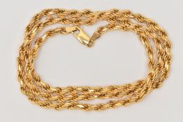 A HEAVY 9CT GOLD ROPE TWIST CHAIN NECKLACE, fitted with a lobster clasp, hallmarked 9ct London