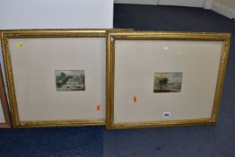 TWO 19TH CENTURY ENGLISH SCHOOL LANDSCAPES, comprising a scene with figures and sheep to the
