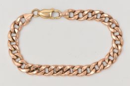 A 9CT GOLD CHAIN BRACELET, rose gold curb link chain bracelet fitted with a yellow gold lobster