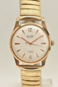 A GENTS 9CT GOLD 'RECORD' WRISTWATCH, manual wind, round silvered dial signed 'Record De Luxe',