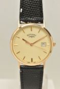 A GENTS BOXED 9CT GOLD 'ROTARY' WRISTWATCH, quartz movement, round cream dial signed 'Rotary', baton