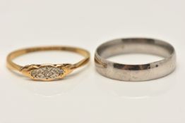 TWO RINGS, to include a 9ct white gold band ring, plain polished band, approximate width 4mm,