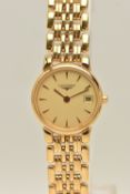 A LADIES 'LONGINES' LA GRANDE CLASSIQUE ELEGANCE WRISTWATCH, quartz movement, round dial signed '