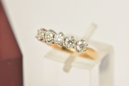 AN 18CT GOLD FIVE STONE DIAMOND RING, five round brilliant cut diamonds, approximate total diamond