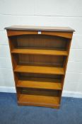 A MODERN OPEN BOOKCASE, width 82cm x depth 32cm x height 140cm, condition report: marks, scuffs,