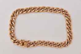 A 9CT GOLD BRACELET, yellow gold curb link bracelet, fitted with an integrated push pin box clasp,
