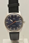 A GENTS 'OMEGA GENEVE' WRISTWATCH, manual wind, round blue dial signed 'Omega', baton makers,