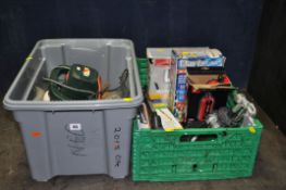 TWO BOXES CONTAINING OF VARIOUS TOOLS, to include an untested car polisher, Black and Decker sander,