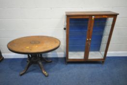 A 20TH CENTURY DISPLAY CABINET, the double glazed doors enclosing four glass shelves, width 96cm x
