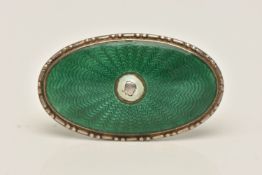 A NORWEIGIAN ENAMEL BROOCH, by 'Marius Hammer', of an oval form, decorated with green guilloche