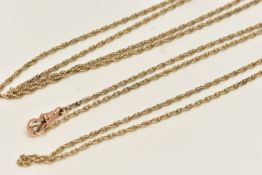A 9CT GOLD LONGUARD CHAIN, yellow gold Prince of Wales chain fitted with an unmarked rose metal