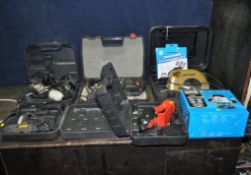 A SELECTION OF ELECTRICAL HAND TOOLS, to include a MacAllister msr1200 1200w router in original box,