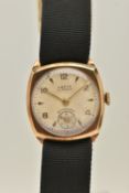 A 1950S 9CT GOLD HEFIK WRISTWATCH, the cream dial with gilt hourly applied markers, inner case