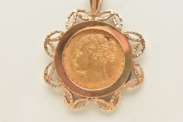 A MOUNTED FULL GOLD SOVEREIGN COIN PENDANT, depicting Queen Victoria, dated 1871, six claw set