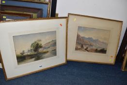 EDWARD TUCKER (BRITISH (1830-1909) TWO WATERCOLOUR LANDSCAPES, comprising a river landscape with