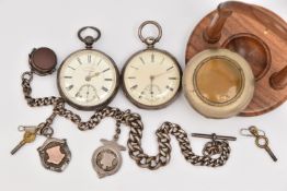 TWO SILVER OPEN FACE POCKET WATCHES, the first a key wound movement, round dial unsigned, Roman
