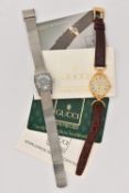 TWO LADIES WRISTWATCHES, the first a 'Gucci' quartz watch, round cream dial signed 'Gucci', Roman