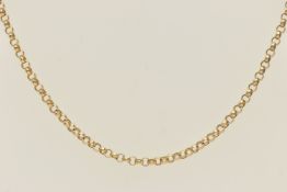A 9CT GOLD CHAIN NECKLACE, a yellow gold belcher chain, fitted with a spring clasp, approximate