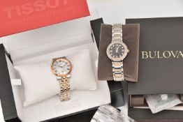 TWO LADIES WRISTWATCHES, the first a bicolour quartz movement 'Tissot' T Classic, numbered T122210