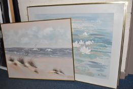 LEE REYNOLDS (20th / 21st CENTURY) THREE DECORATIVE OIL ON CANVAS PAINTINGS, comprising a coastal