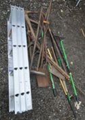 AN ALUMINIUM EXTENSION LOFT LADDER, along with a quantity of gardening tools, comprising rakes,