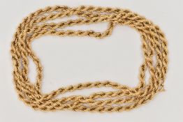 A 9CT GOLD ROPE TWIST CHAIN NECKLACE, fitted with a spring clasp, hallmarked 9ct Sheffield import,