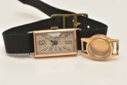 A LADIES WRISTWATCH AND A WATCH CASE, the first a manual wind rectangular dial wristwatch, Arabic