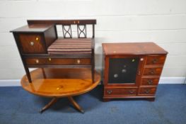 A LATE 20TH CENTURY MEDIA CABINET, with a hinged lid, a glass door and a cupboard door, width 86cm x