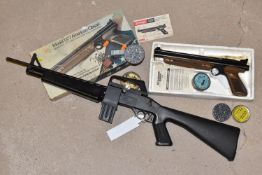 A CROSMAN AIR 17 .177 SINGLE PUMP PELLET / BB REPEATER, in the form of an m16, along with a