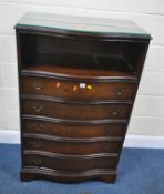 A REPRODUCTION SERPENTINE CHEST OF FIVE DRAWERS, width 79cm x depth 50cm x height 124cm, condition
