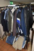 TWO BOXES + LOOSE MENS CLOTHES AND JACKETS, to include various styles and material jackets,