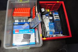 TWO PLASTIC BOXES, to include a Hilka 19 piece socket and bit set, two ten piece crowfoot wrench