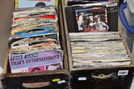 TWO BOXES OF VINYL SINGLE 45RPM RECORDS containing several hundred singles, various artists and