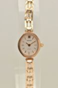 A 9CT GOLD WRISTWATCH, quartz movement, oval dial signed 'Accurist', baton markers, yellow gold case