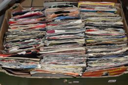 ONE BOX OF VINYL SINGLE 45RPM RECORDS containing over 300 hundred singles, various artists and